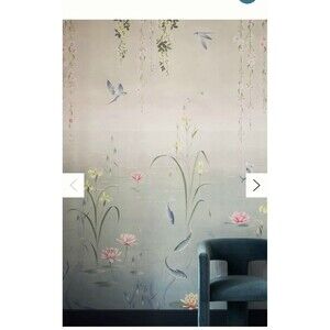 Anthropologie Sanderson Wallpaper Mural Water Garden Soft Jade Pink Blossom $1K